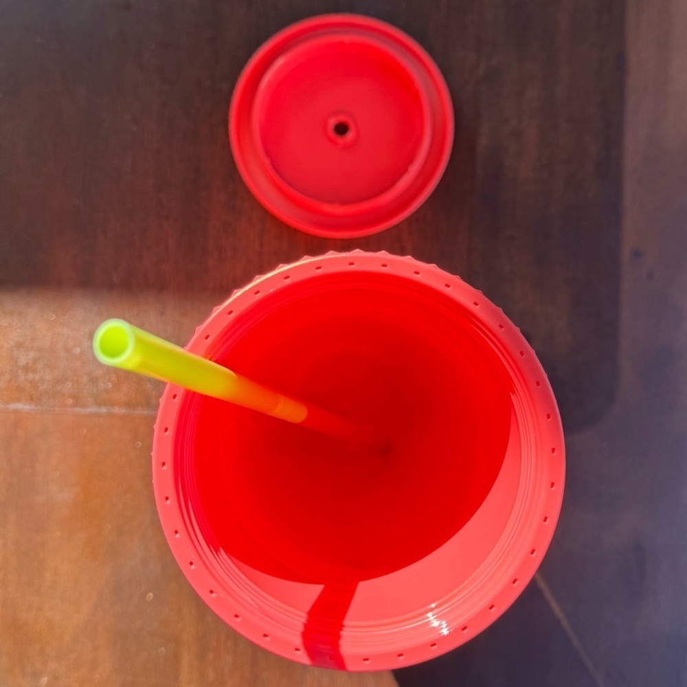 Starbucks studded coral w/neon green straw 24oz Tumbler - Picture 3 of 5
